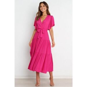 Elegant Pink Wrap Dress